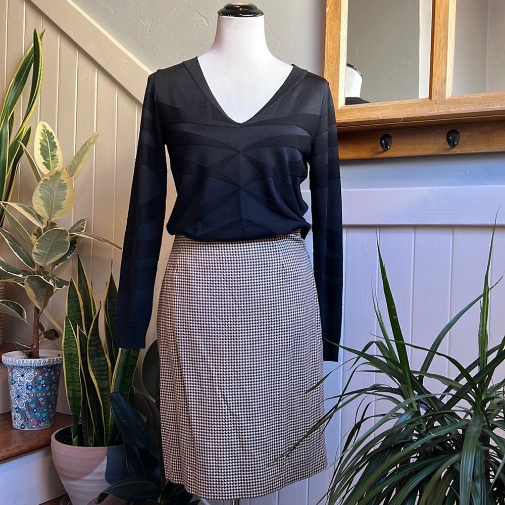 Ralph Lauren Collection Purple Label Cotton & Cashmere Blend Houndstooth Skirt